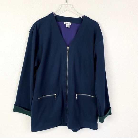 Talbots Navy Zip Up Jacket Size L - Picture 1 of 5